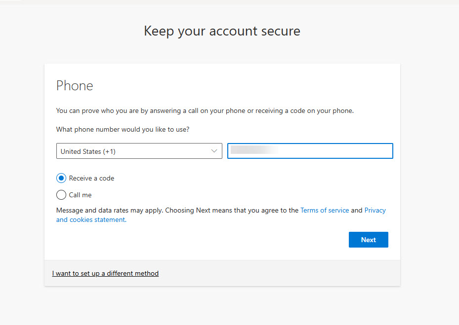 Phone entry screen