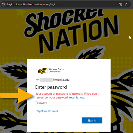 WSU Password Error message
