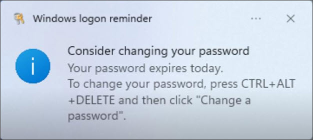 Windows Password Notification pop-up