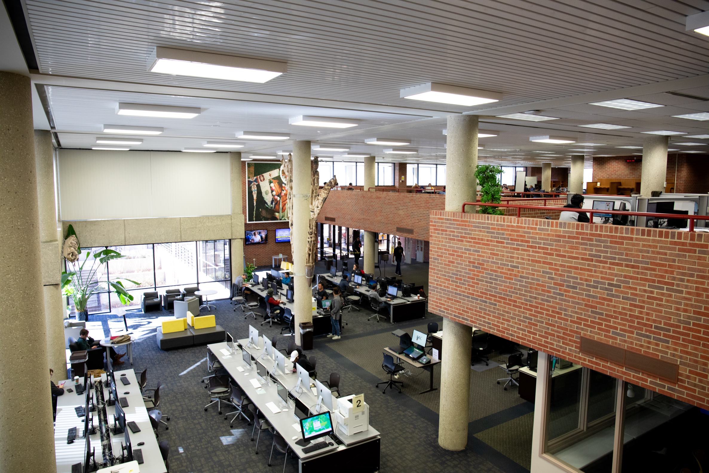 view of computer banks in Ablah Library from the second floor