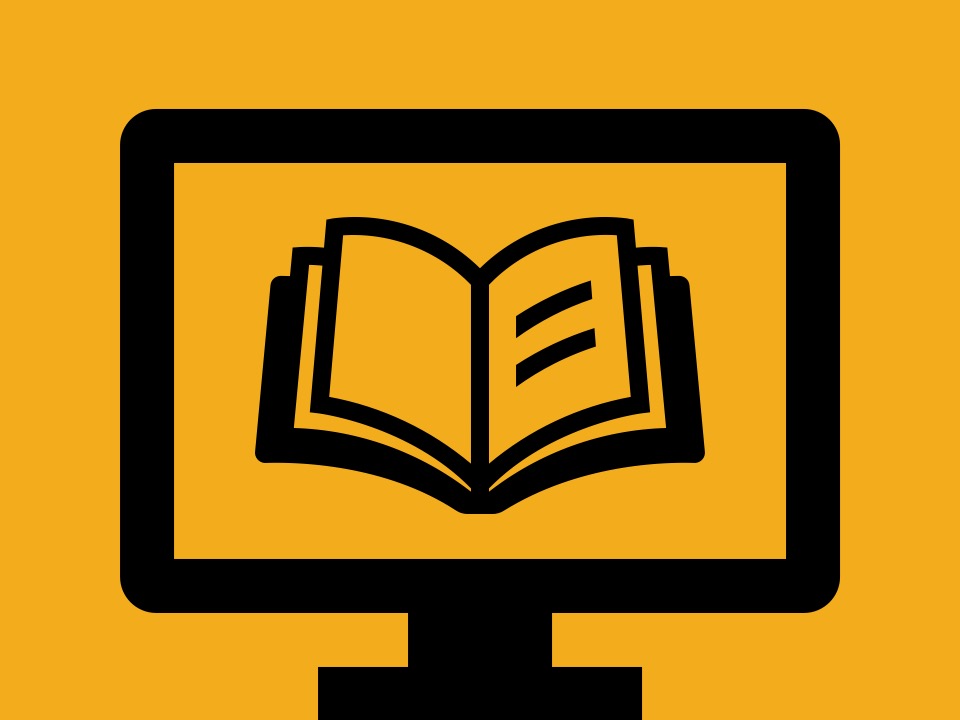 Icon of a computer monitor with an image of a book