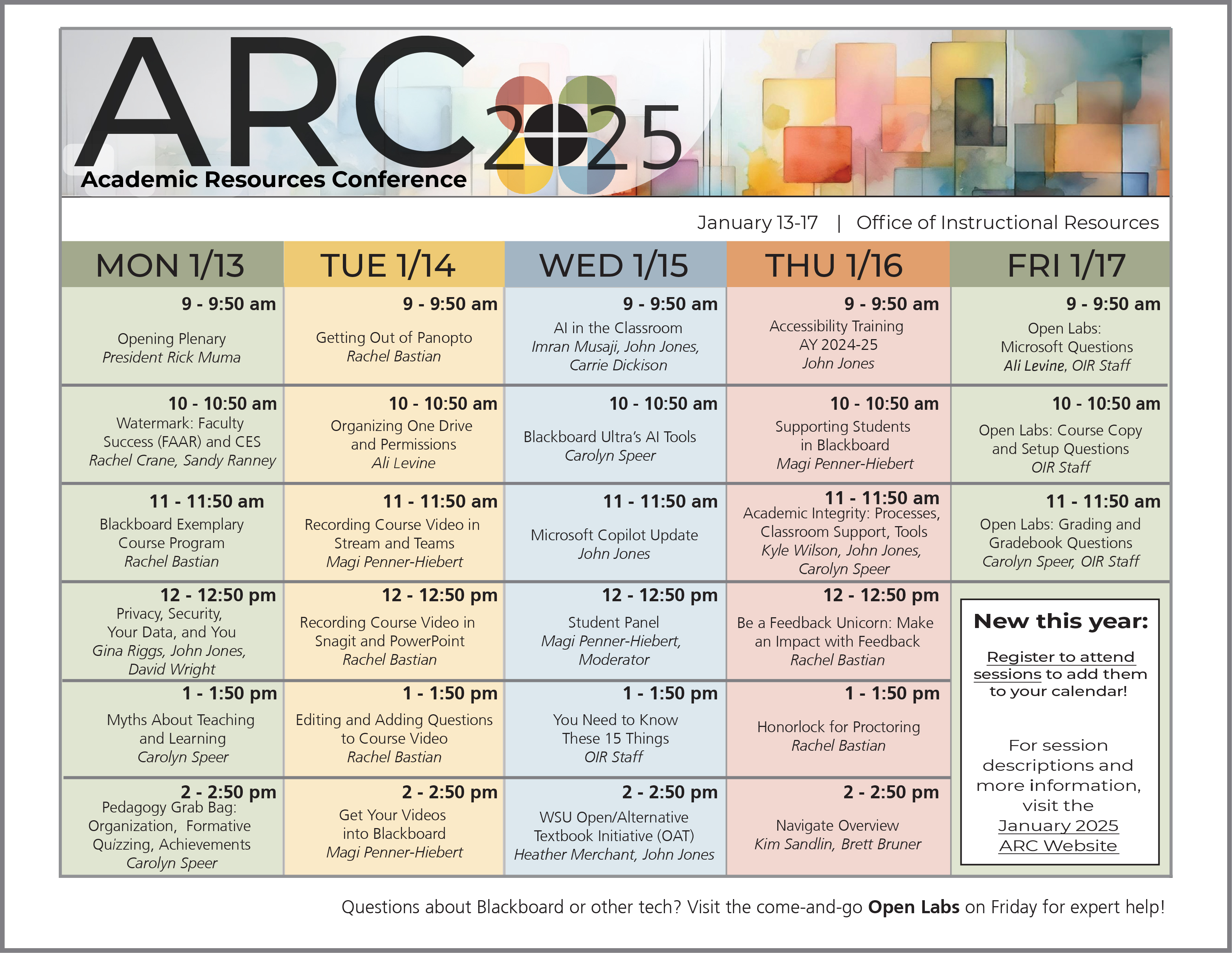 Calendar week at a glance with ARC sessions