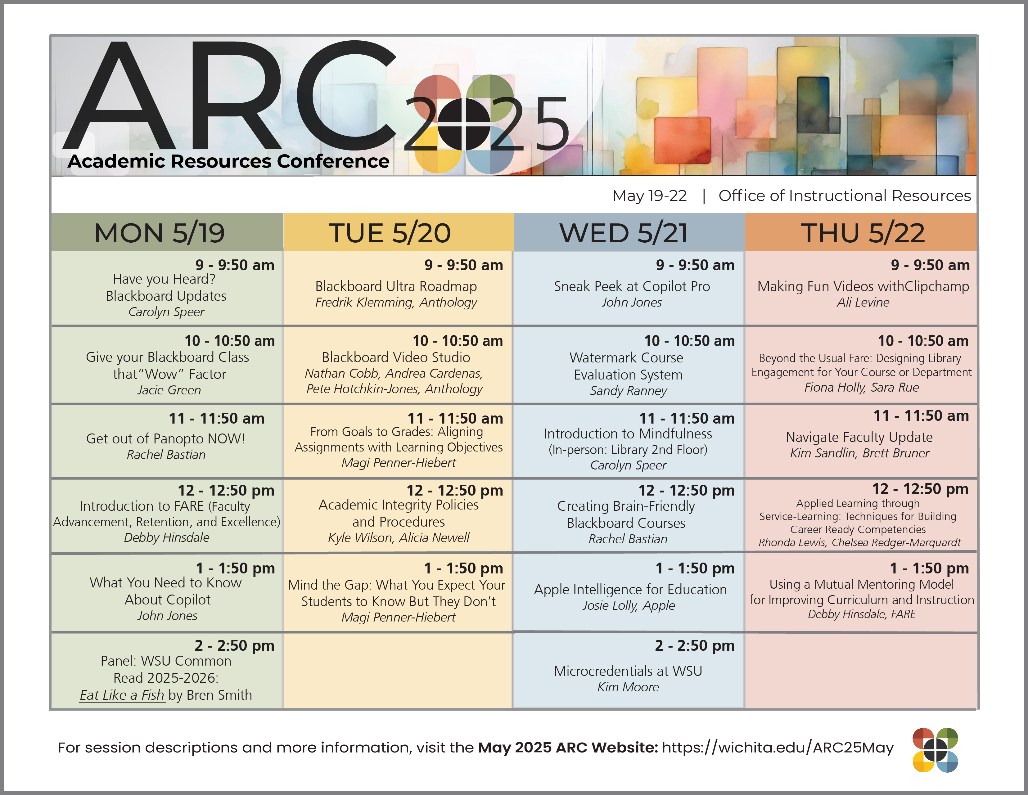 Grid view of the May 2025 ARC Schedule