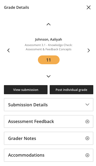The new Grade Details panel includes all of the key information about the assessment in one place.