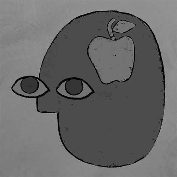 an illustration of a stylized person with an image of an apple in their head