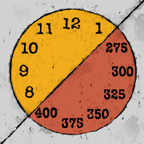 an illustration of a clock and a tempurature dial