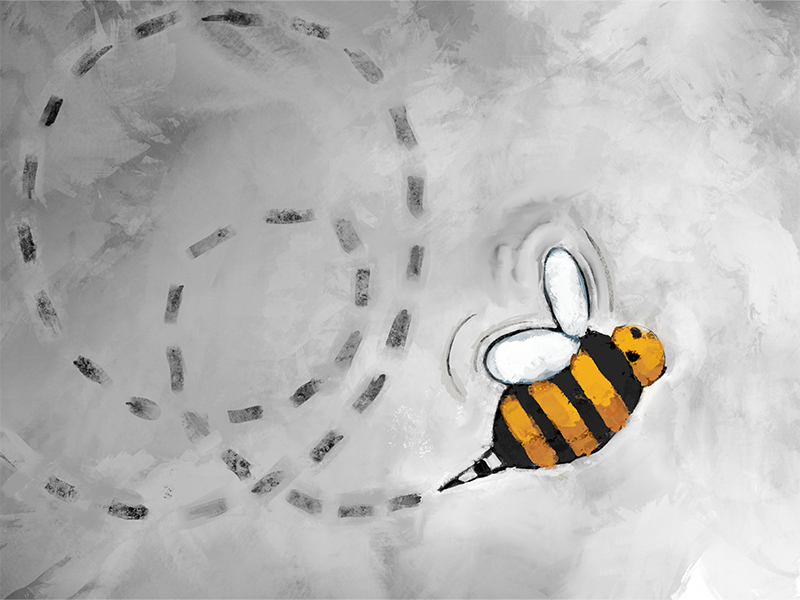 illustration of a bee flying leaving a dotted path behind it
