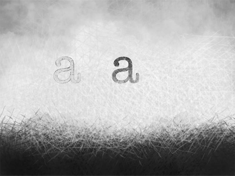illustration of the letter "a" showing contrast of value