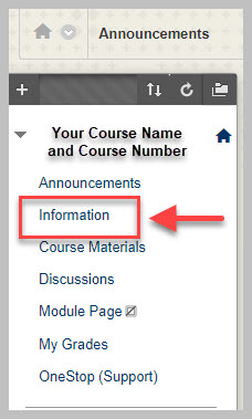 Blackboard Course "Information" link in navigation pane