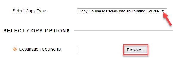 Copy Type and Copy Options page