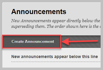 Blackboard Announcemnets page with "Create Announcement" button highlighted
