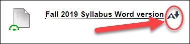 Blackboard file with Ally icon circled and an arrow ppointing to it