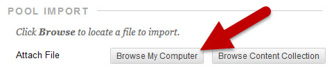 Image of browse your computer button for importing pools in Blackboard