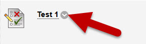 Red arrow points at the dropdown menu arrow next to the test name