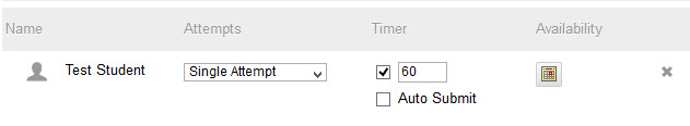 Image of settings available for adjustment in the exceptions area for a single student