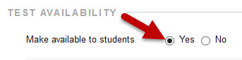 Red arrow points to the Yes option to make the test available