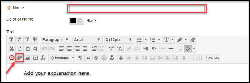 Naming an item and adding explanation.