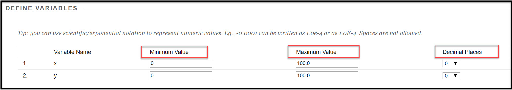 Define variables