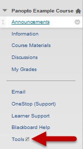Use the Blackboard Tools button to configure panopto