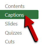 Captions tab in panopto editing