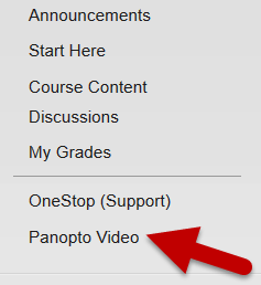 Panopto Video link in Blackboard