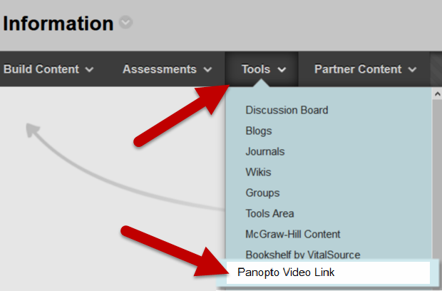 Use Tools and Panopto Video Link tool to share Panopto Video