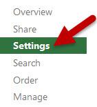 Image of the Panopto folder settings menu with an arrow pointing to the Settings tab