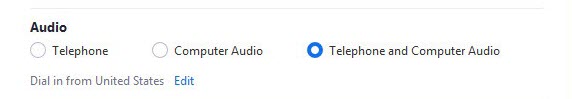 Schedule Zoom Meeting Audio Options