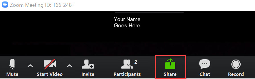 Zoom icon ribbon with "Share" icon highlighted