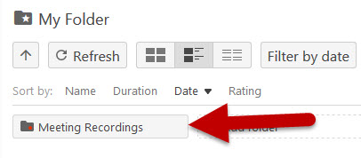 Meeting Recordings subfolder under My Folder in Panopto