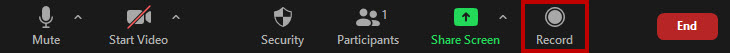 Record button in Zoom meeting toolbar