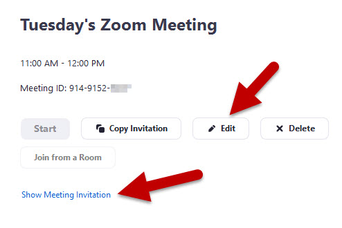 Zoom Scheduled Meeting Window