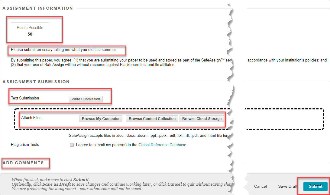 assignment submission page