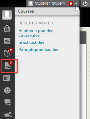 dropdown menu showing grades icon in blackboard