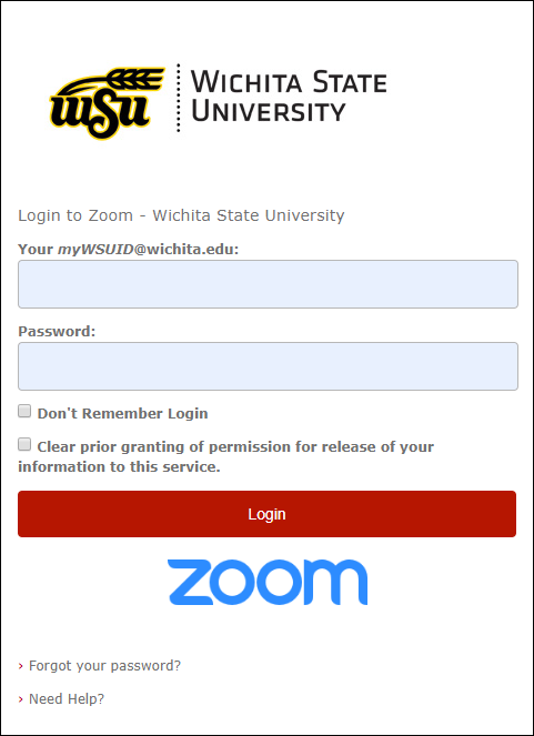 WSU Login screen