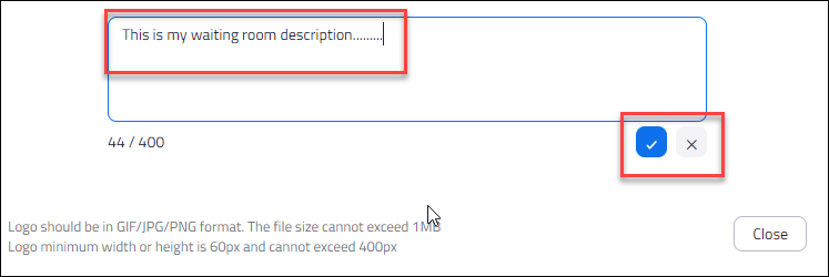 Delete the description with the X