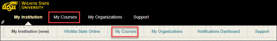 my courses buttons highlighted in blackboard ribbon