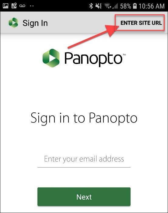 panopto sign in screen with "enter site URL" highlighted