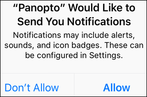 notifications selection for panopto app