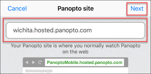 address field filled with "wichita.hosted.panopto.com"