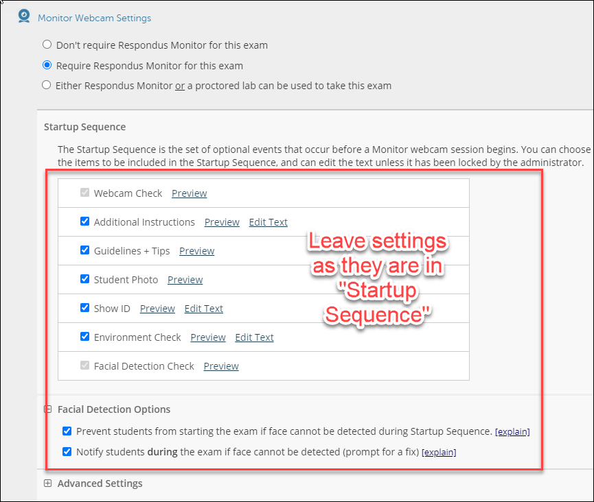 startup sequence selection with text "leave start up sequence selections as they are"