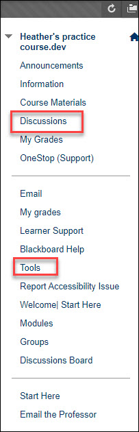 blackboard course side navigation menu