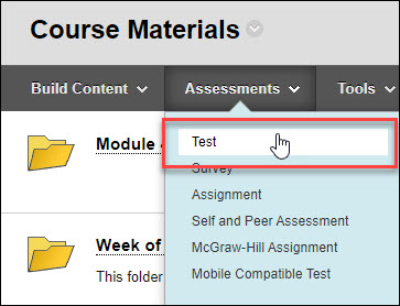 blackboard test button