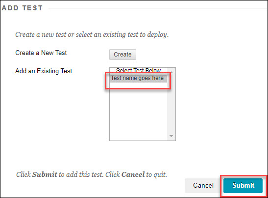 add existing test selection in blackboard