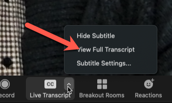 Screenshot showing the View Full transcript" button
