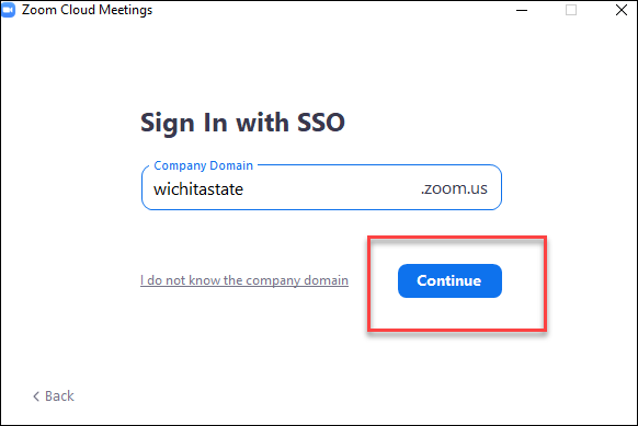 Sign in with SSO zoom window