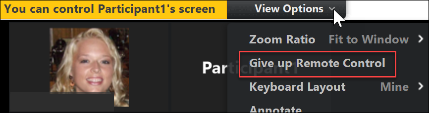 give up remote control option circled