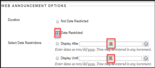 Web Announcement Options example 2.