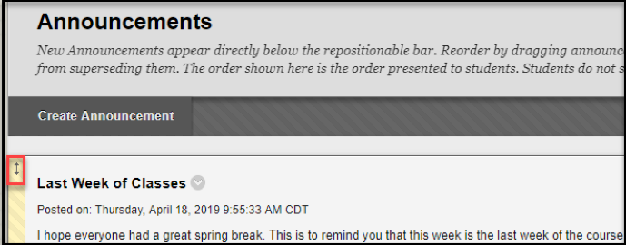 Announcements example. 