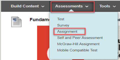 Assessments menu example. 